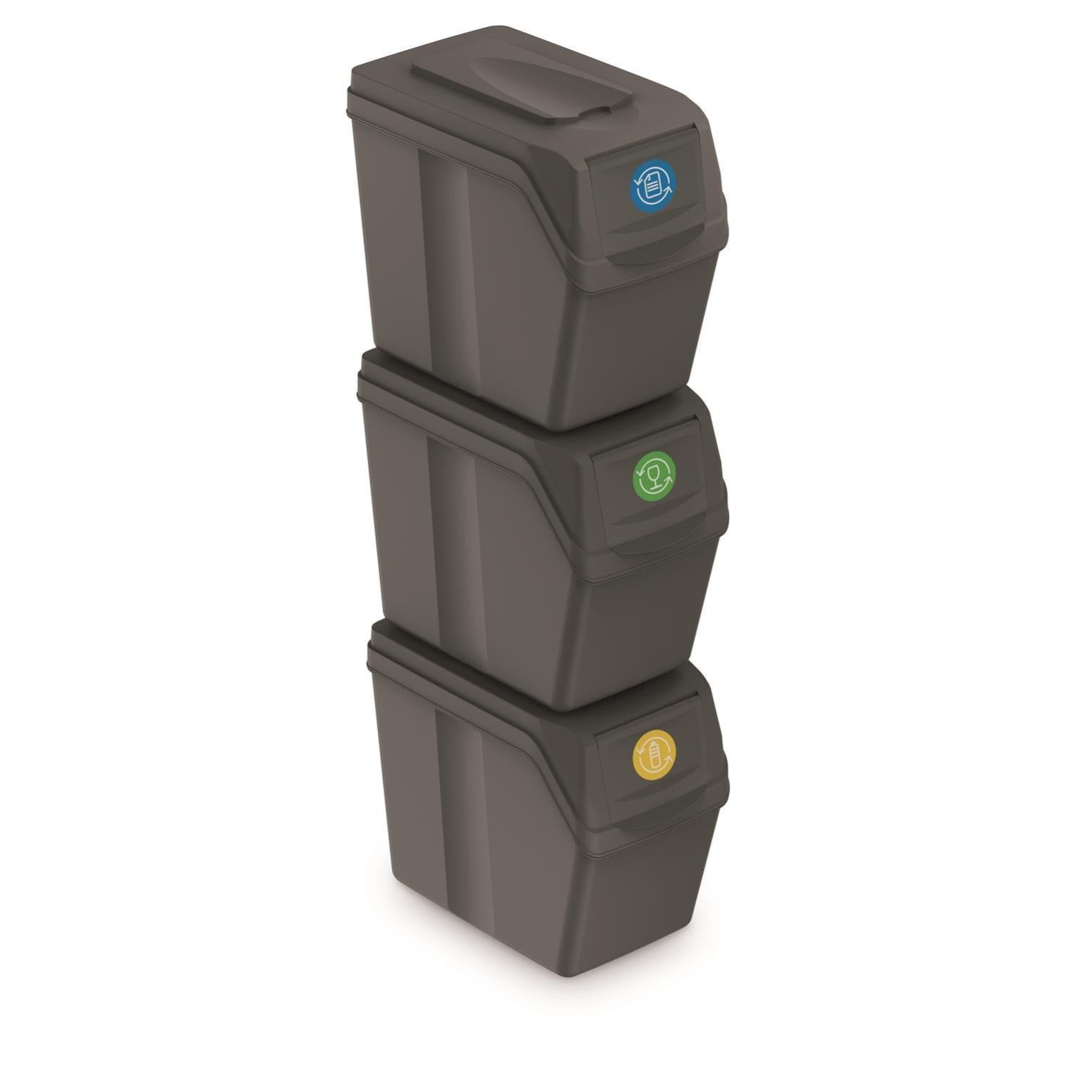 Cestini Per La Raccolta Differenziata SORTIBOX - Set Da 3 Contenitori Da 35 Litri, Colore Ashen, Pratici E Moderni