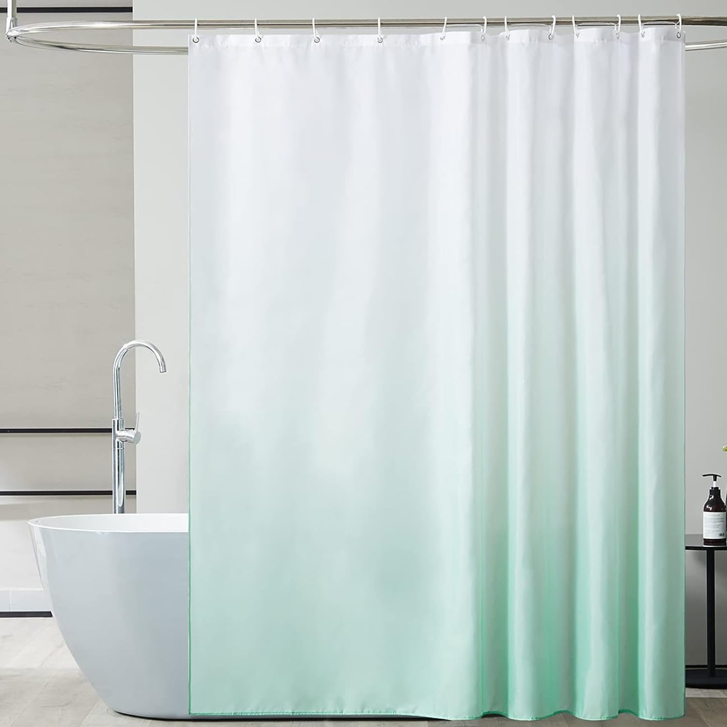 Rideau de douche textile, imperméable, lavable, 120 x 200 cm, avec 12  anneaux de rideau de douche, pour baignoire, salle de bain (vert)