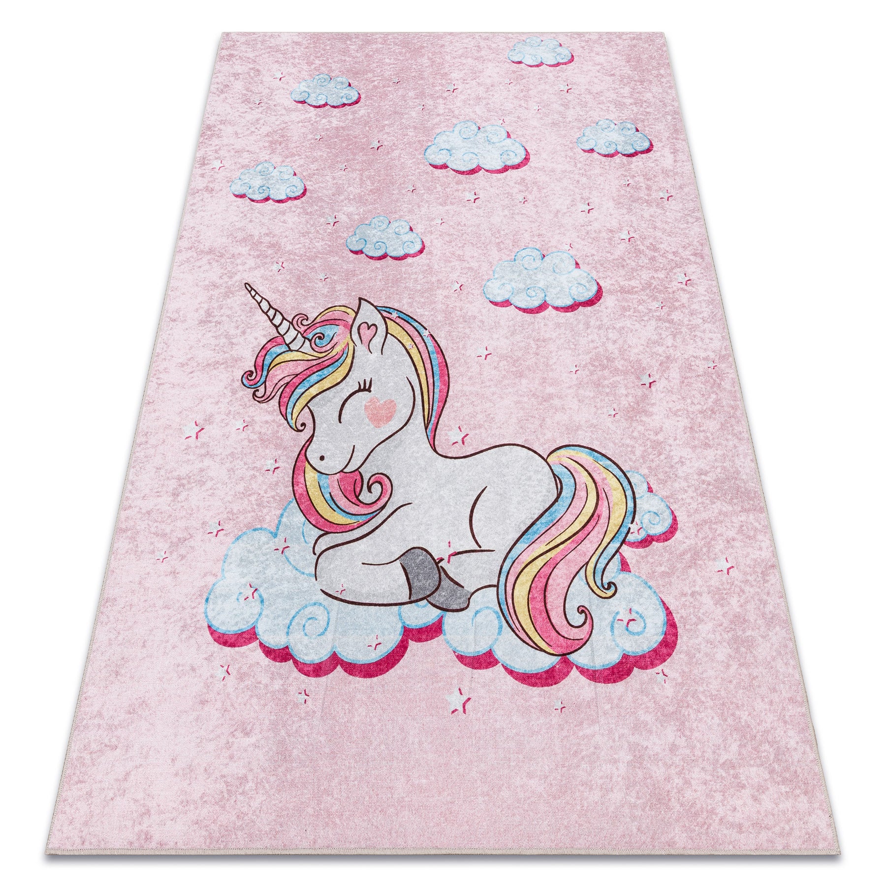 Tappeto lavabile JUNIOR 51855.804 Unicorno, nuvole per bambini antiscivolo  - rosa 80x150 cm