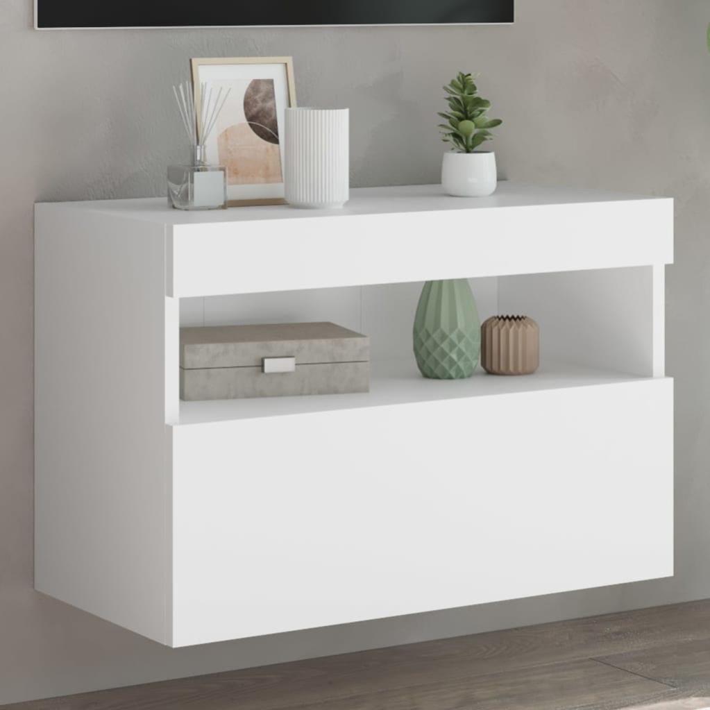 Mobile Porta TV 60 Cm In Legno Multistrato Grigio Cemento – Con LED RGB, 50 Kg Di Carico, Per Soggiorno Moderno