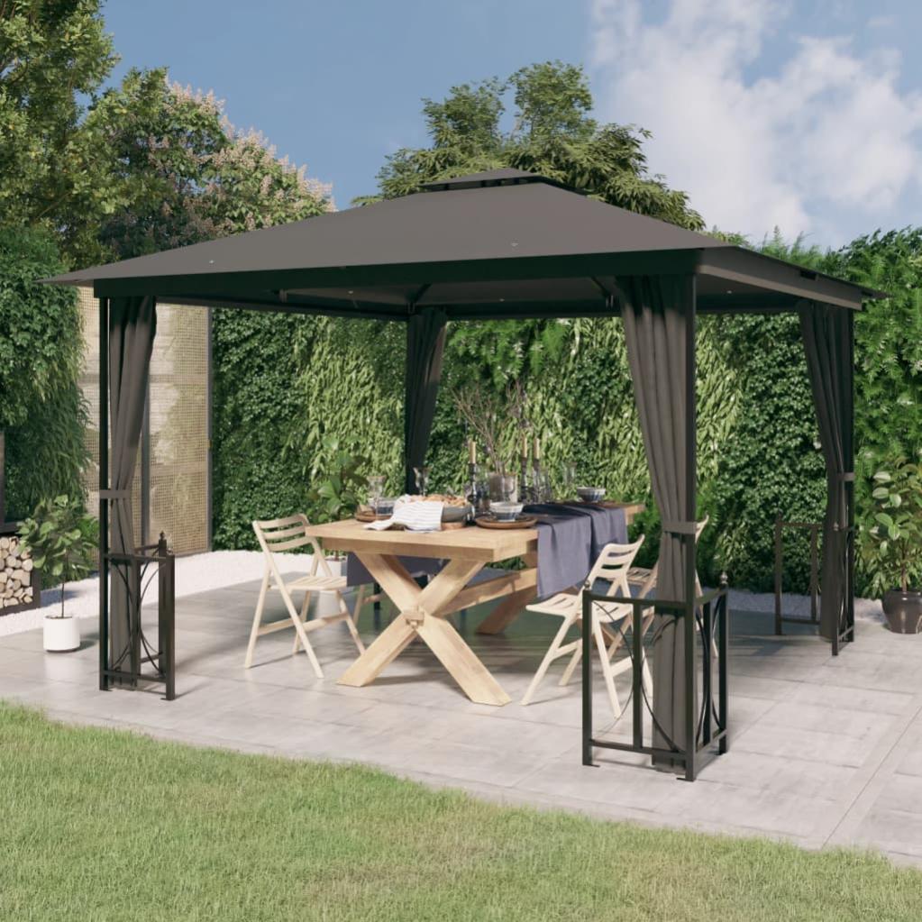 Outsunny Gazebo da Giardino 4x3m Doppio Tetto e Tende Laterali | Italy