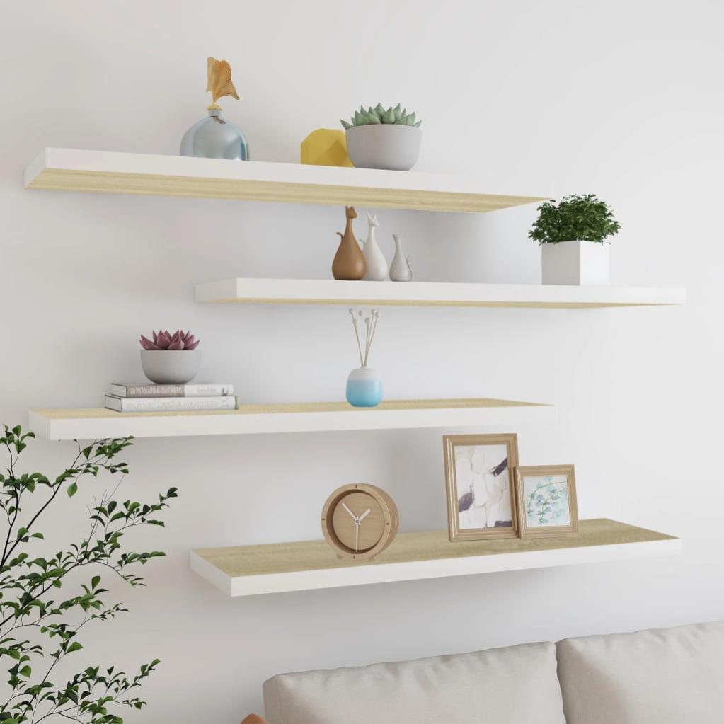 4 pz Scaffali a Parete,Mensole da Partete,Scaffale Muro Rovere e Bianco ...
