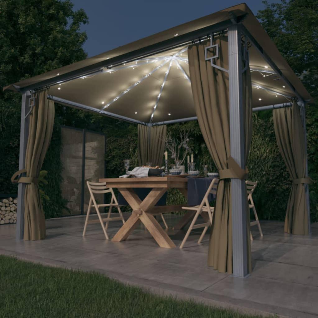 Gazebo da Giardino Gazebo da Esterno con Tende e Luci LED 300x300 cm