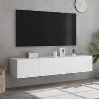 Meuble TV Blanc 200 Cm Avec étagères En Verre Et Lumières LED - Pour Téléviseurs Jusqu'à 90 Pouces