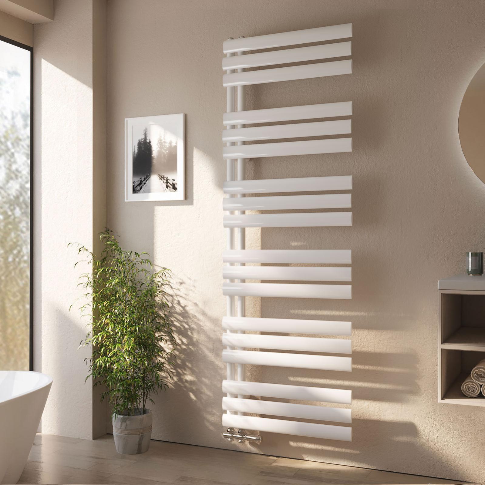 Sèche-Serviettes à Eau Chaude EMKE 112x50cm - Radiateur Salle De Bain Tube Ovale