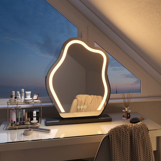 Miroir de Maquillage avec lumière Flamingueo - Miroir de courtoisie à 12 ampoules  LED