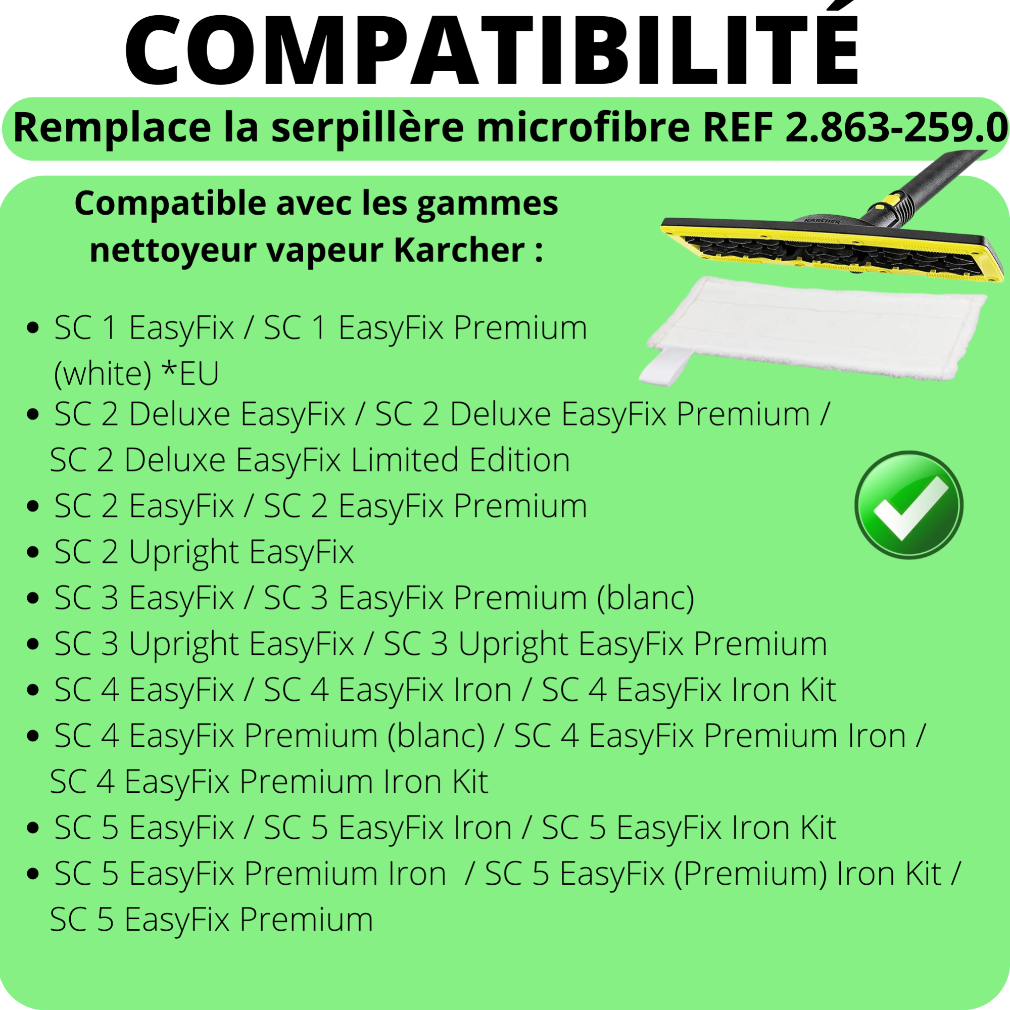 8 Panni In Microfibra Di Ricambio Per Karcher EasyFix, 4 Rettangolari + 4 Con Patta, Lavabili, Assorbenti