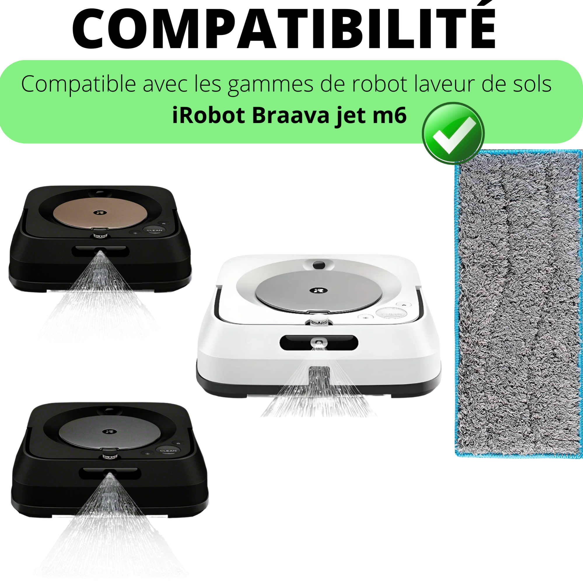 Lot 4 Lingettes pour robot Braava Jet M6 serpillère lavable réutilisable - 2