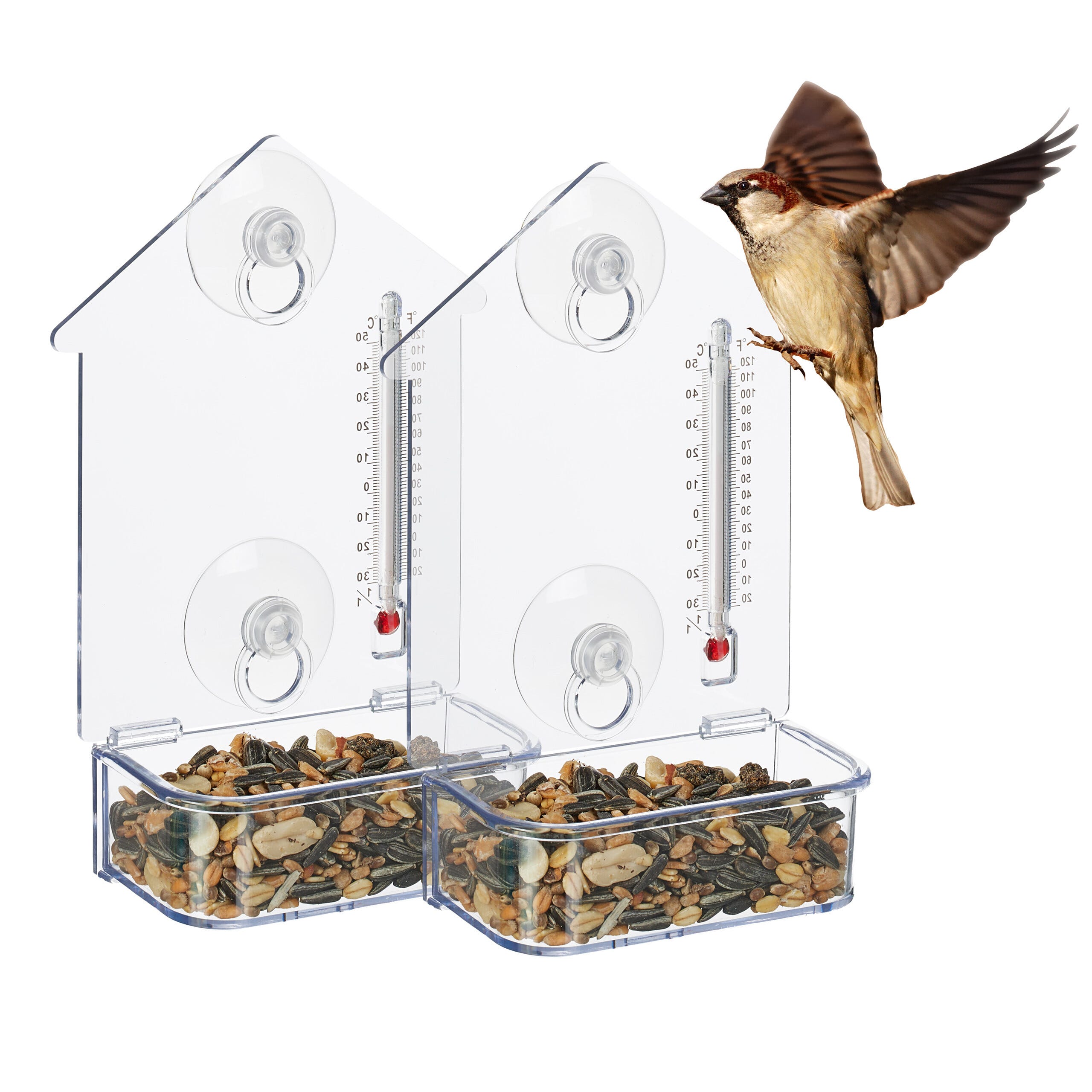 Mangeoire pour Oiseaux, Transparente avec ventouses en Acrylique I