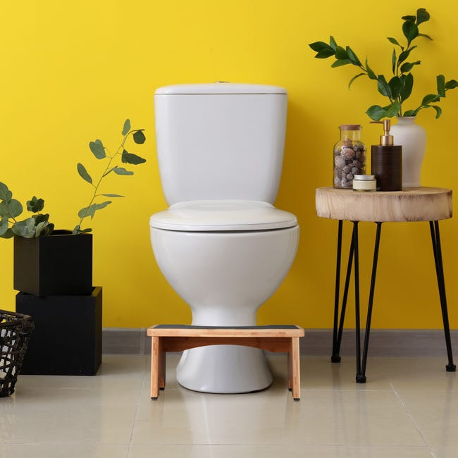 Relaxdays Sgabello per WC, Sgabellino da Toilette per Adulti, in Bambù,  HxLxP: 18,5 x 44,5 x 26 cm, Naturale / Nero