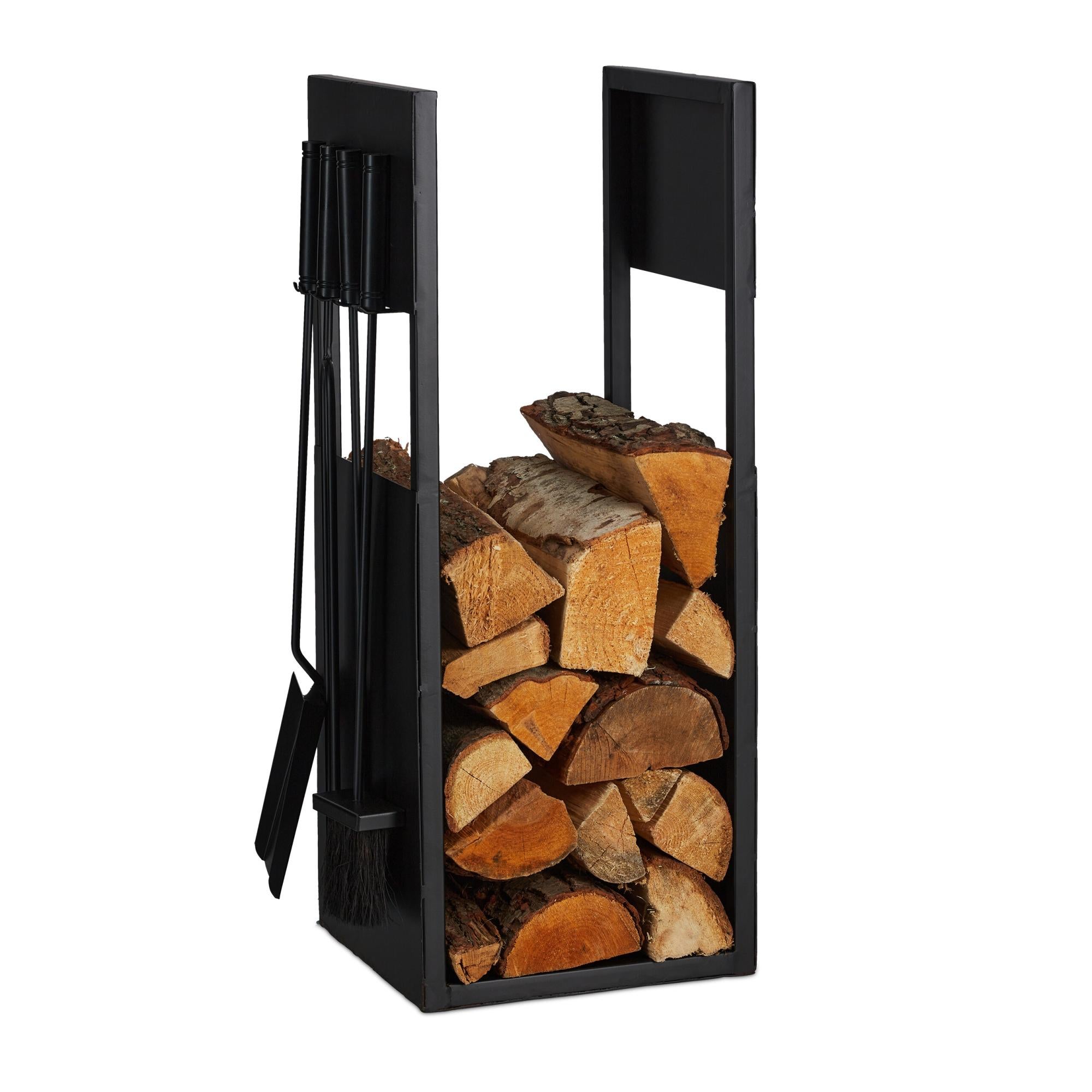 Étagère à Bois De Cheminée En Métal Noir - 90x60x20 Cm, Rangement Bûches Intérieur/extérieur, Facile à Monter - 10