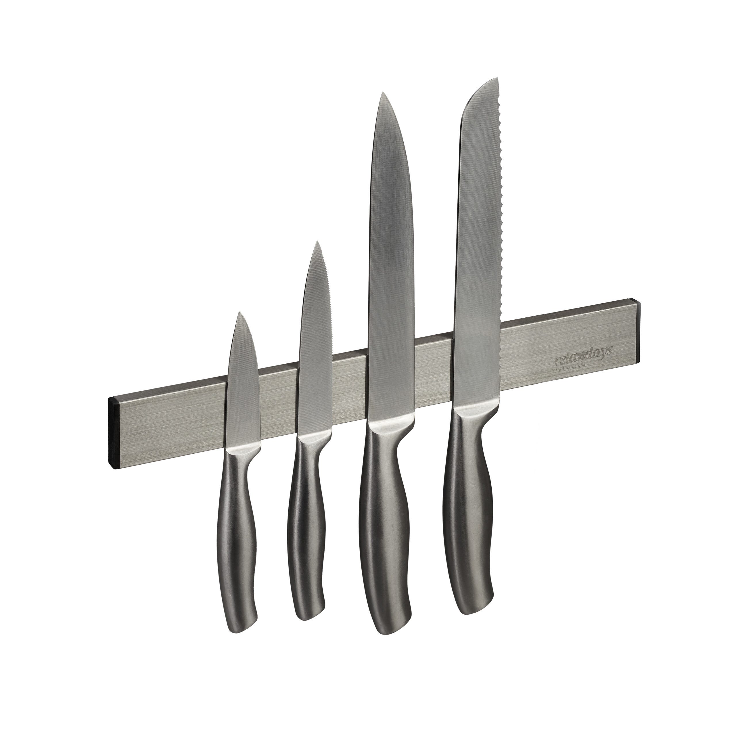 Relaxdays Barre aimantée en acier inoxydable, support autocollant, 30 cm de  long, pour couteaux & outils, argenté - noir