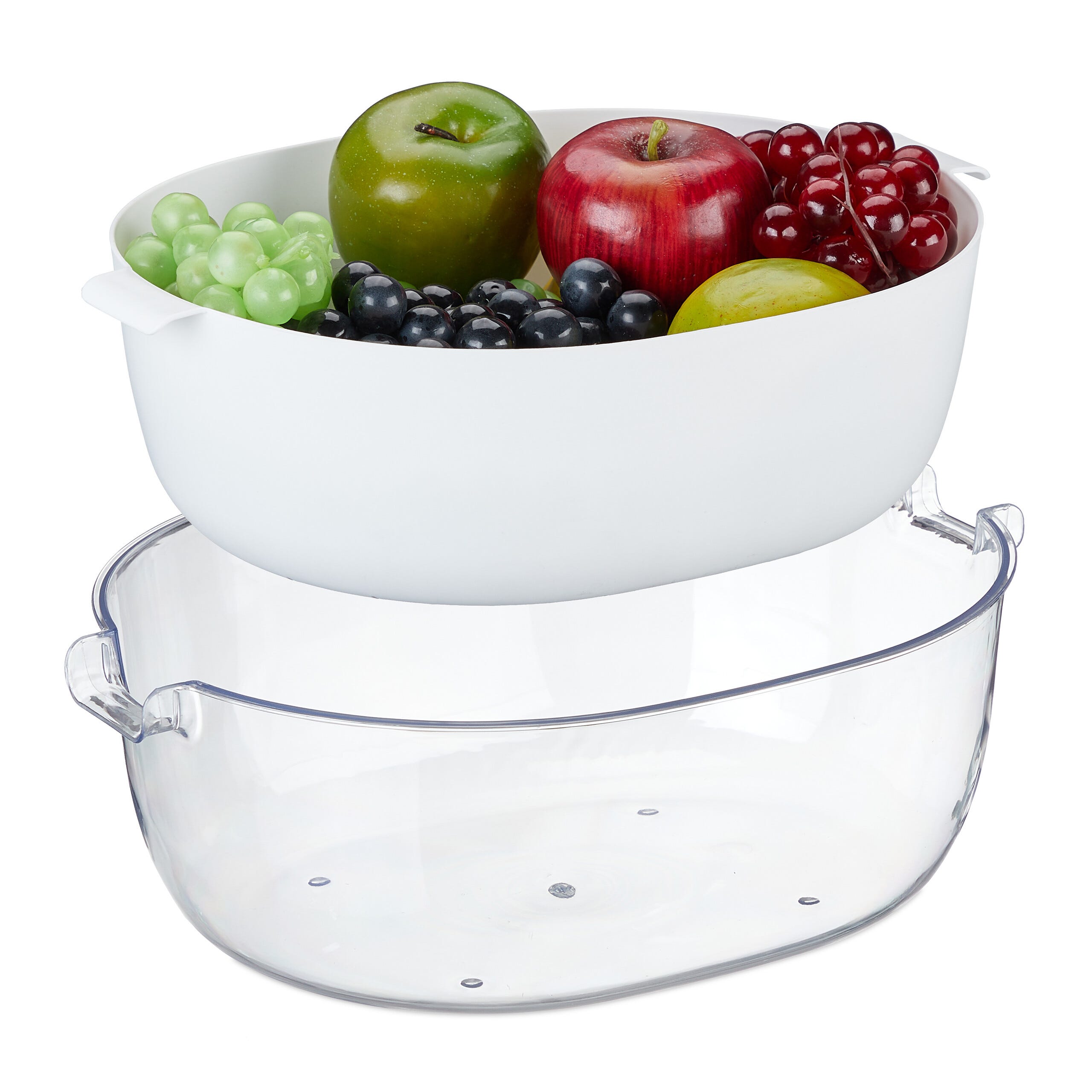 Relaxdays Passoire avec bol, plastique, laver fruits & légumes
