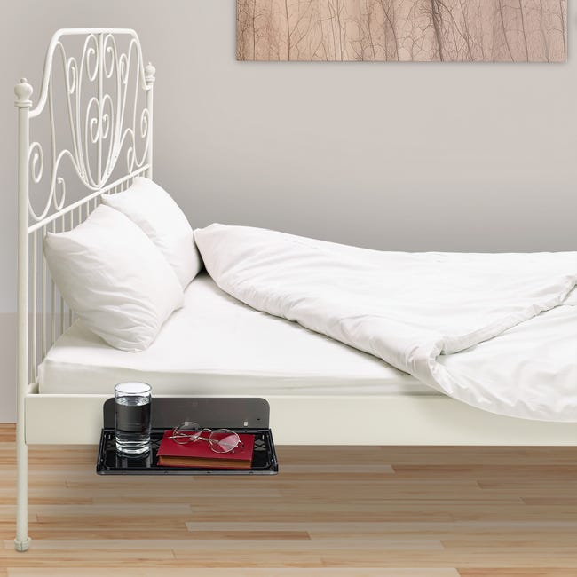 Relaxdays Tablette de lit, étagère mezzanine, à coller, extensible, HxLxP:  8,5x30x22 cm, table de nuit, plastique, noir