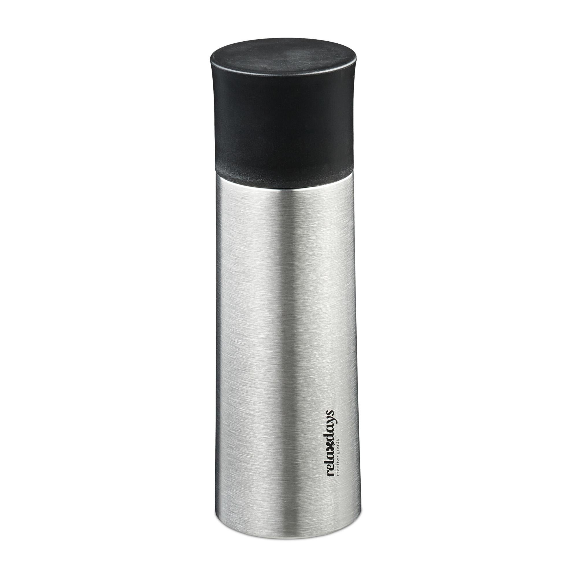 Relaxdays Tazza Termica 400 Ml In Acciaio Inox, Borraccia Da Viaggio Isotermica Per Caffè E Tè Caldo, Adatta Ad Acqua Frizzante, Colore Argento E Nero