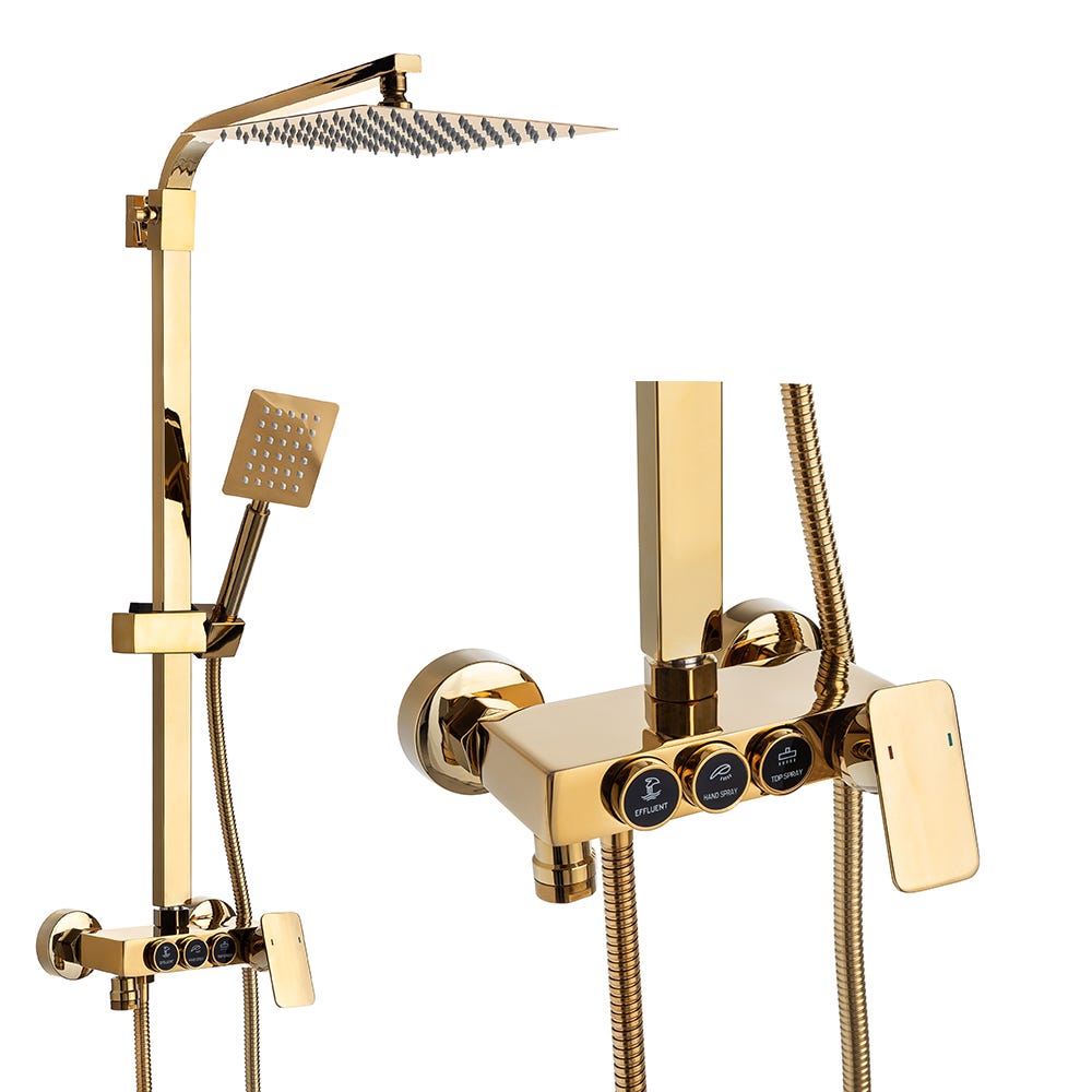 Colonne de douche dore avec mitigeur réglable en hauteur,Système de douche  en laiton 3 modes