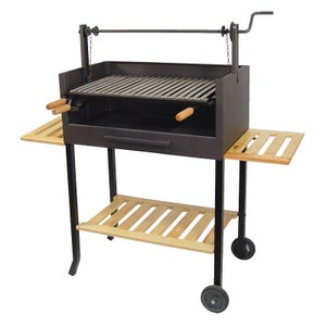 Barbacoa Barbacoa carbón y leña Parrilla acero inoxidable 60 cm - Con  rejillas carro elevable y capota