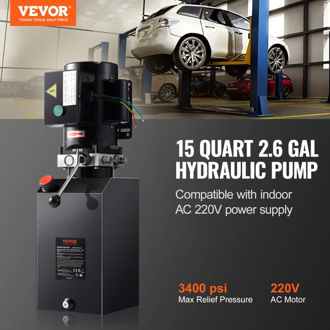 VEVOR Pompe Hydraulique AC 220 V 14 L Groupe Hydraulique Simple Effet Débit  d'Huile 6