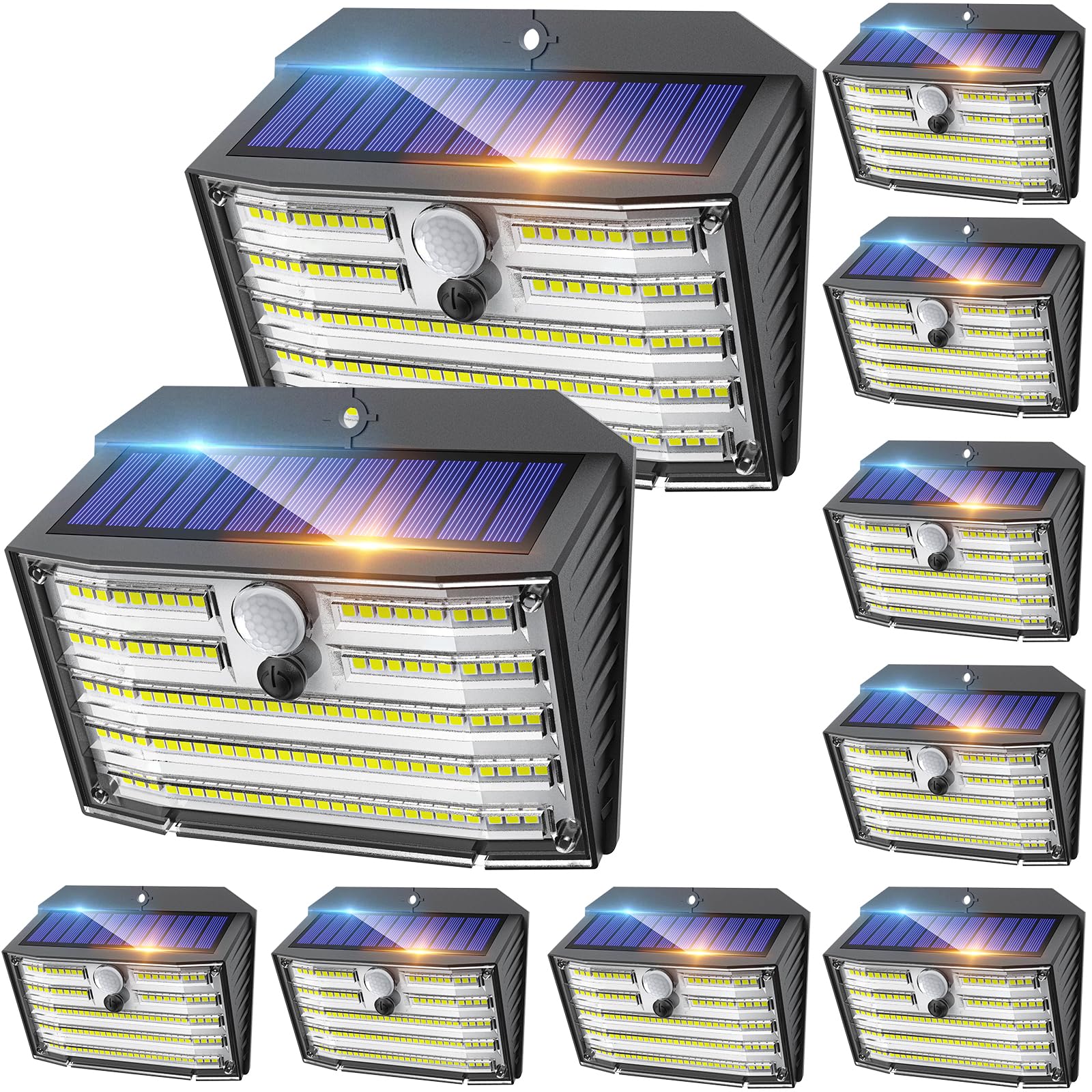 Lot de 2 Lampes Solaires Extérieures avec Détecteur de Mouvement à 300 LED,  Éclairage Solaire à 270°, IP65 Étanche, Sans Fil, 3 Modes pour la Sécurité  de Cour et Jardin - Luminaires
