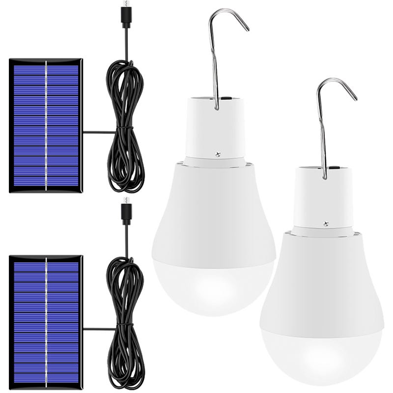 Paquet de 2 ampoules solaires, lampes de Camping imperméables extérieures,  lampes solaires LED rechargeables en cas de panne de courant d'urgence