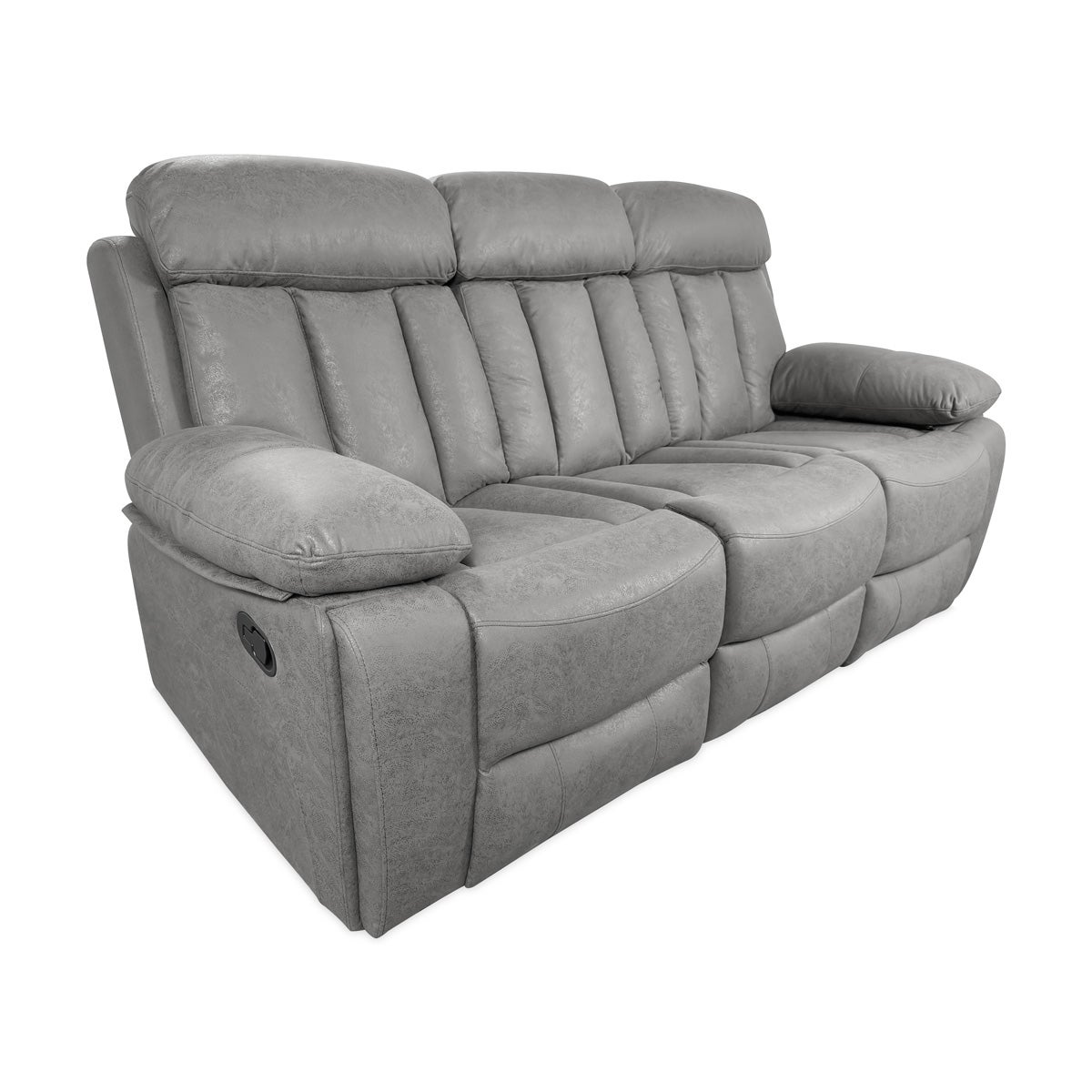 Sofá de 3 plazas con función relax, modelo dublin con reclinación manual de respaldo y resposapiés en 2 asientos laterales, gris marengo