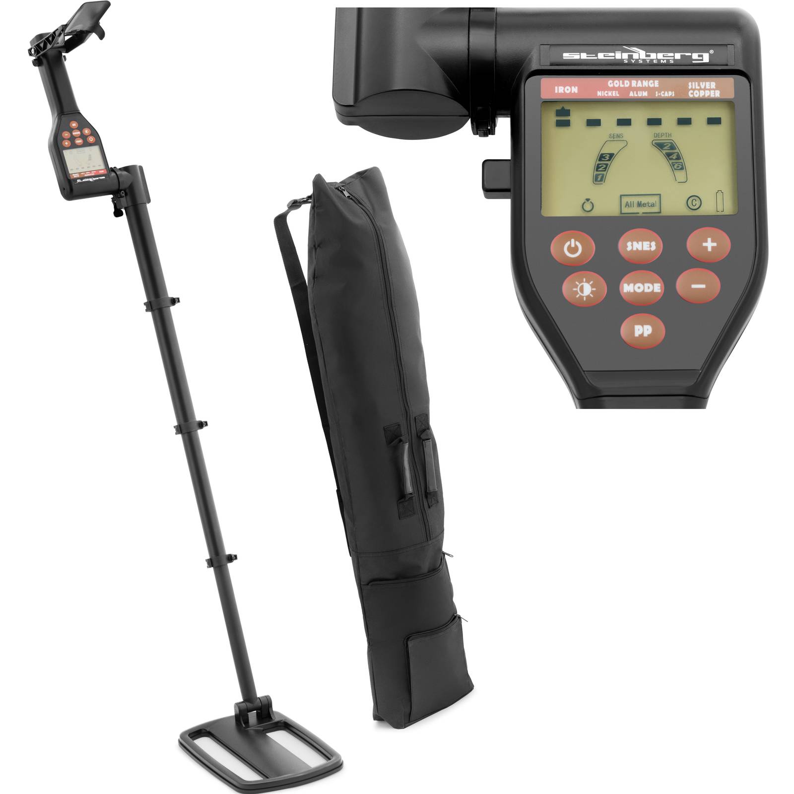 Détecteur de métaux profondeur de détection 20 cm Ø 24 cm Pliable