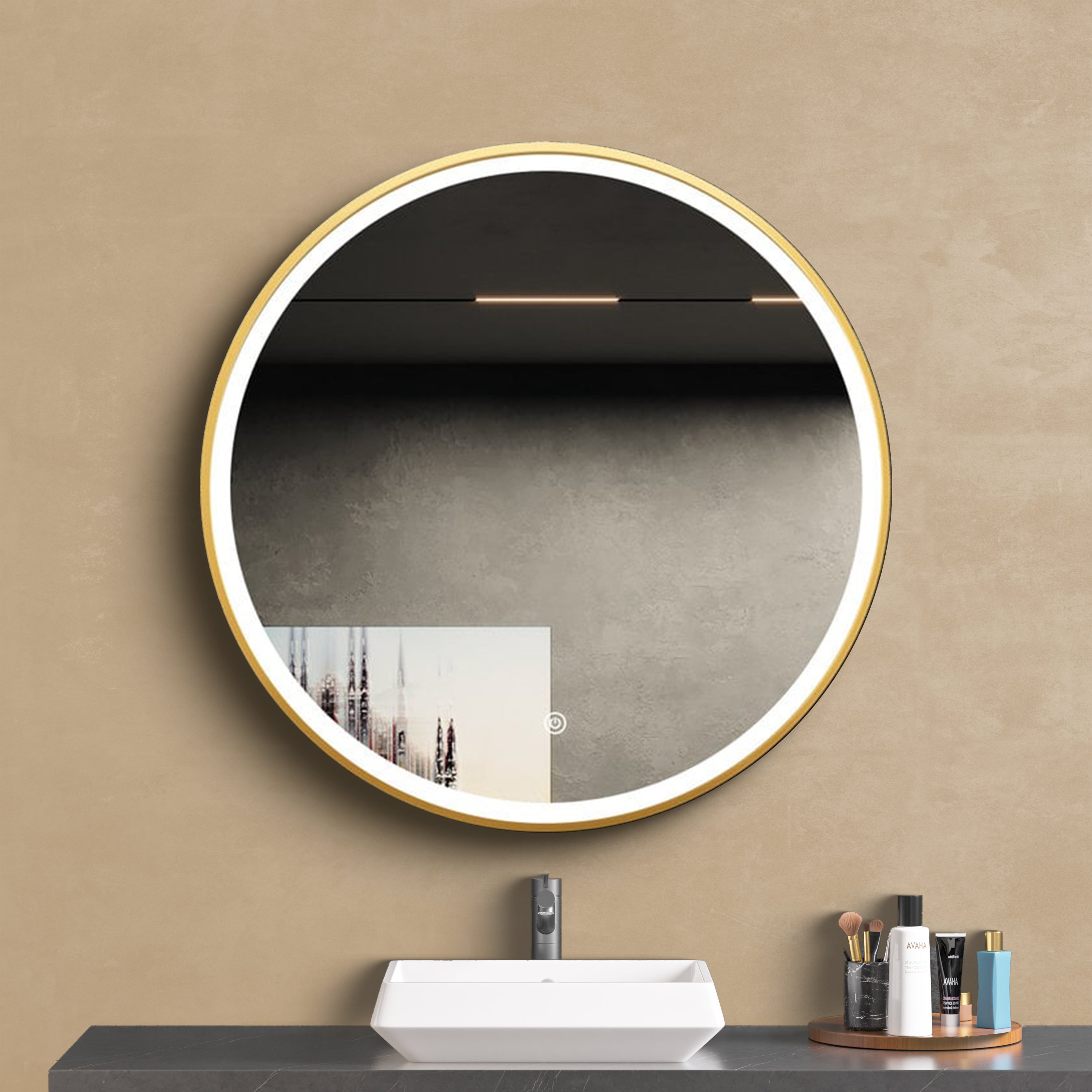 LOMAZOO Miroir salle de bain Paris avec LED 80 cm doré rond | Leroy Merlin