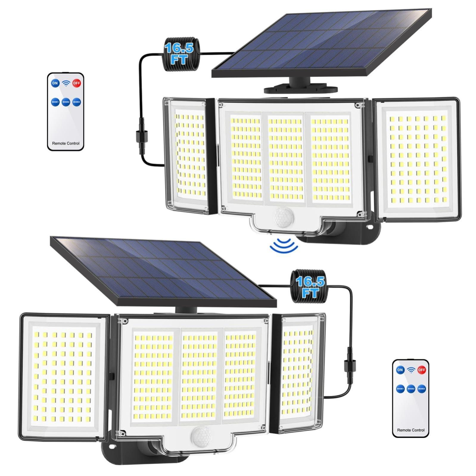 Lot De 2 Lampes Solaires D'Extérieur À 180 Led Avec Détecteur De Mouvement, 3 Modes, Étanchéité Lot De 2 Lampes Solaires D'Extérieur À 180 Led Avec Détecteur De Mouvement, 3 Modes, Étanchéité