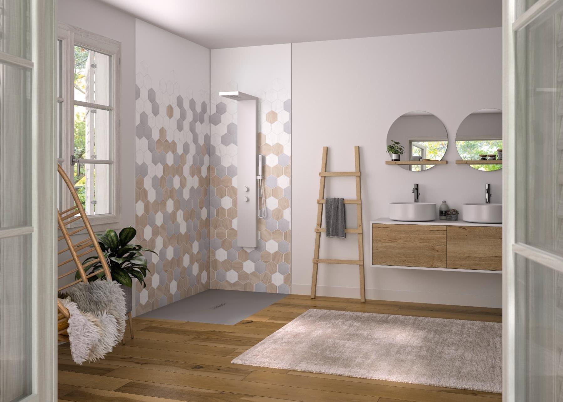 Panneau mural pour salle de bain Kinéwall Design 3 mm 100x202 tomette