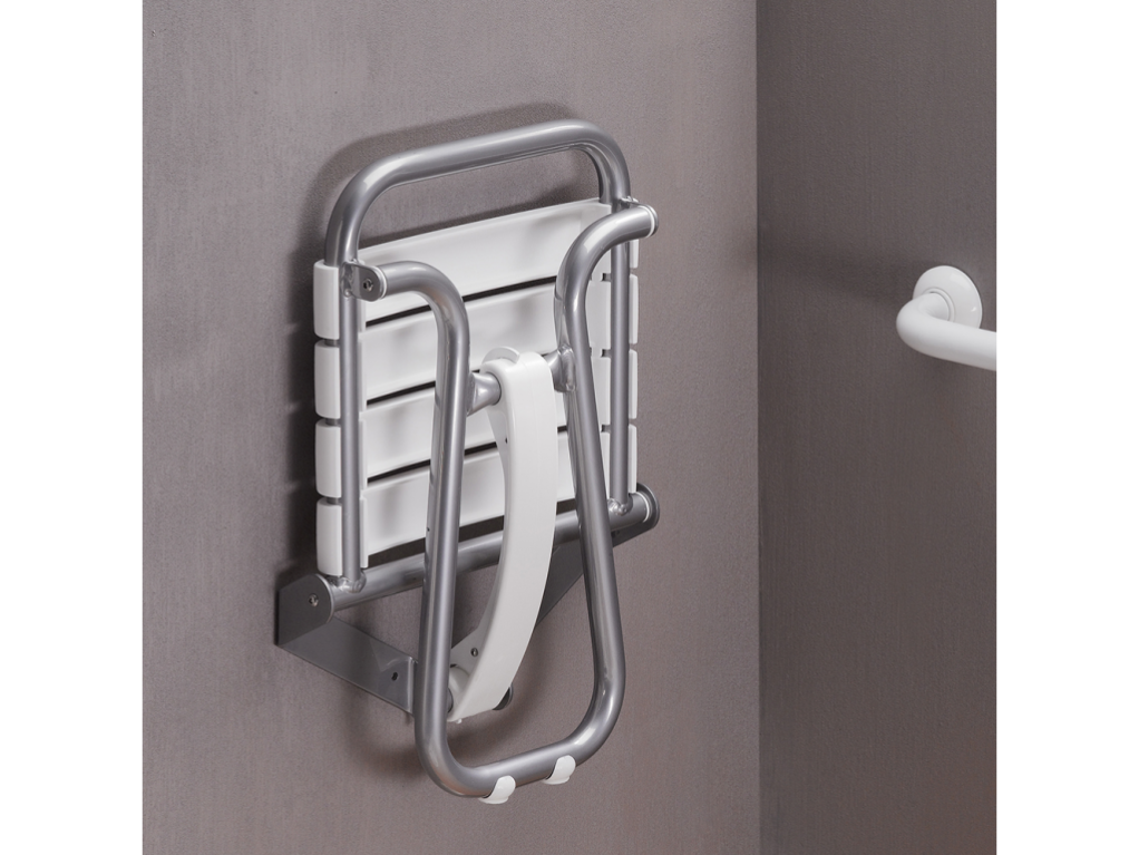 Siège de douche PMR normes handicapé Gamme PRO PELLET 4 lattes blanc