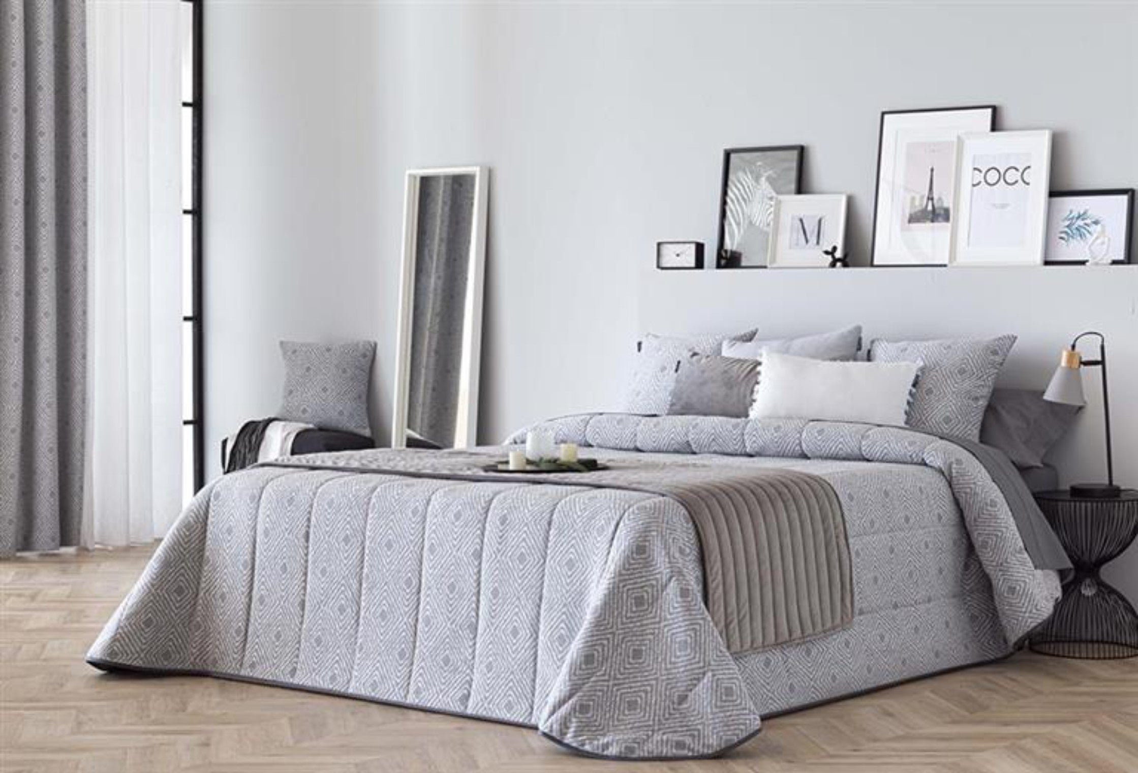 Colcha bouti jacquard para invierno con relleno cerler gris para cama de 160 cm