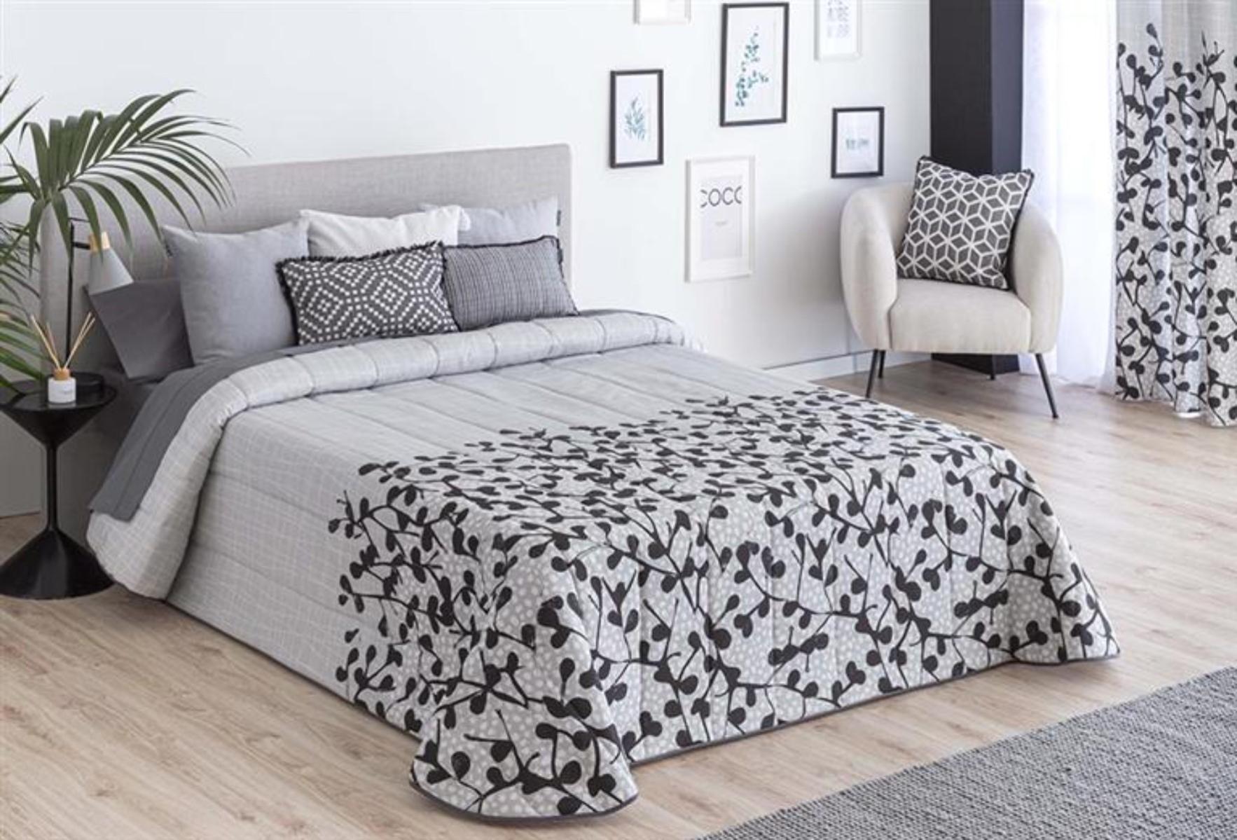 Colcha bouti estampada para invierno con relleno llanes gris para cama de 135 cm