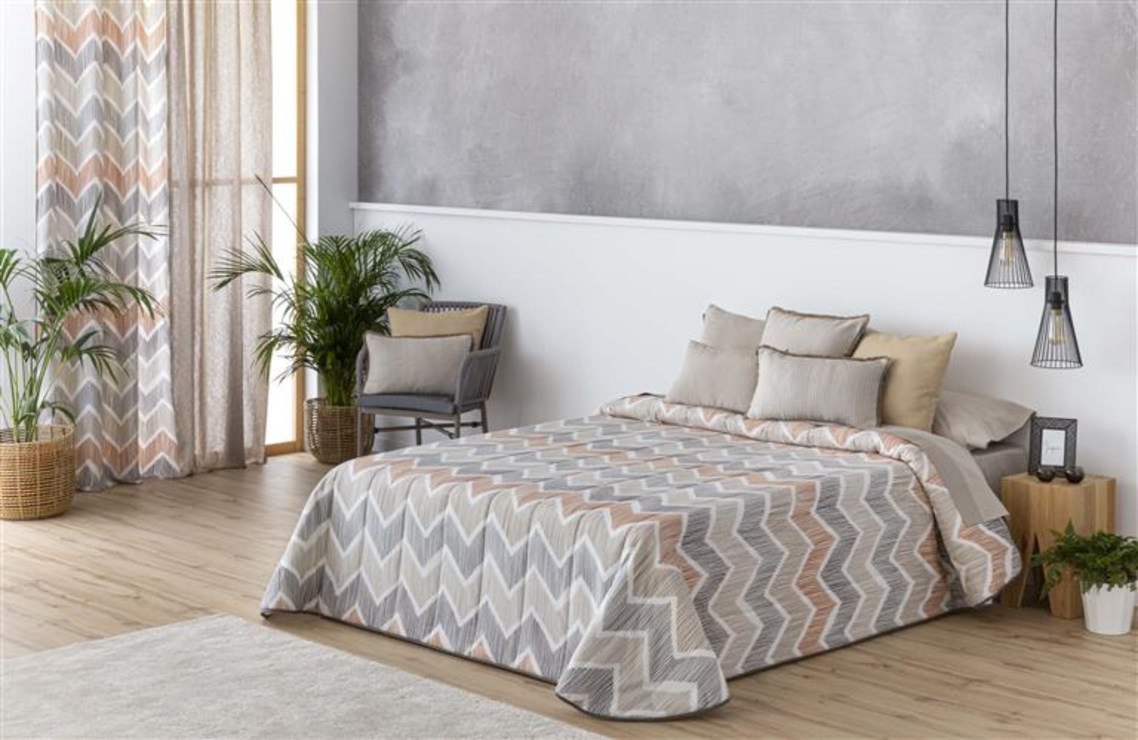 Colcha bouti estampada para invierno con relleno rioja beige para cama de 135 cm