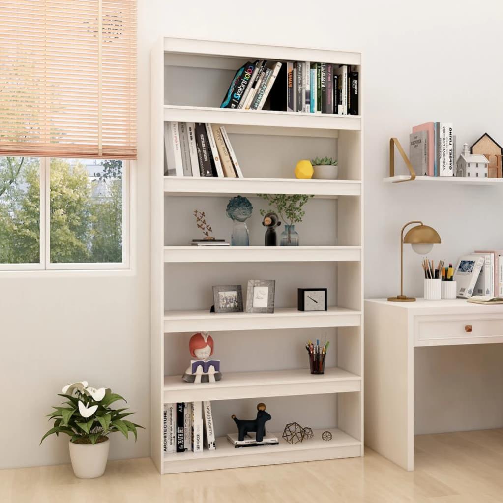 Libreria/divisorio Bianco 80x24x192 Cm – 18 Scomparti, In Legno Ingegnerizzato, Per Soggiorno E Ufficio