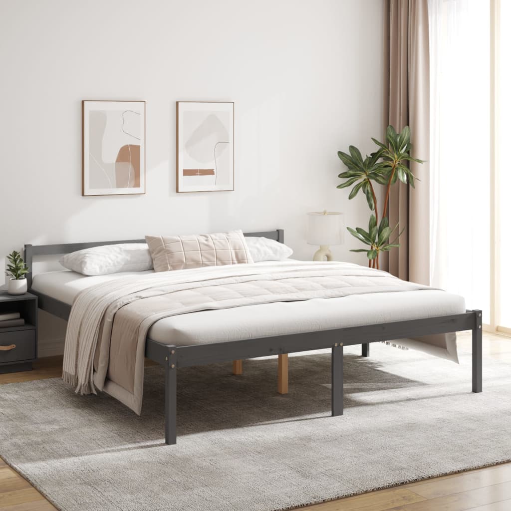 Cama de adulto | Cama para idosos 200x200 cm pinho maciço cinza CFW456933 |  Leroy Merlin