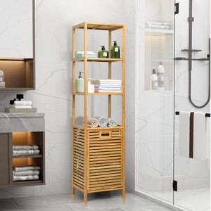 Armoire de salle de bains avec panier à linge intégré ELLA blanc mat,  colonne pour buanderie