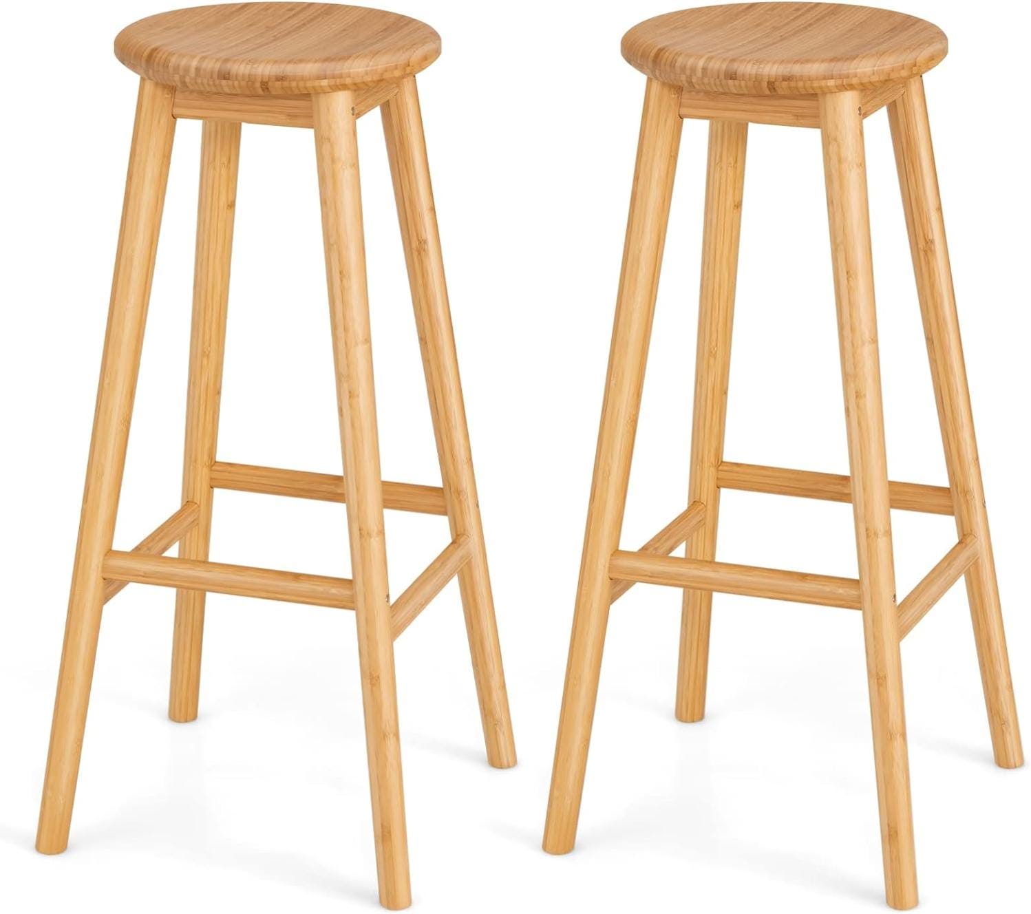 Tabouret Rond Lot de 2 Tabourets de Bar en Bambou, Tabouret de Bar en Bois Massif ...