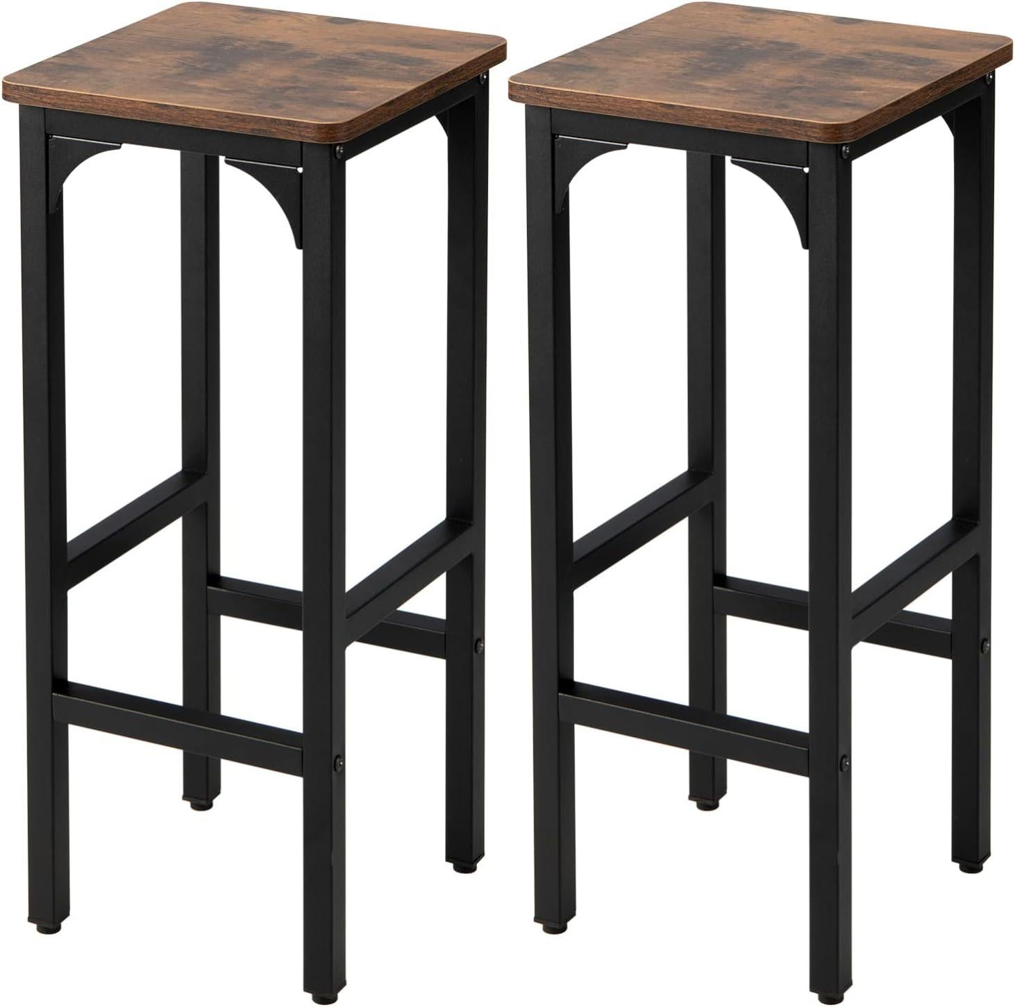 Roomark Lot de 2 tabourets de bar en bois - Hauteur de comptoir - 64 cm - Avec pieds en métal - Sans dossier - Marron