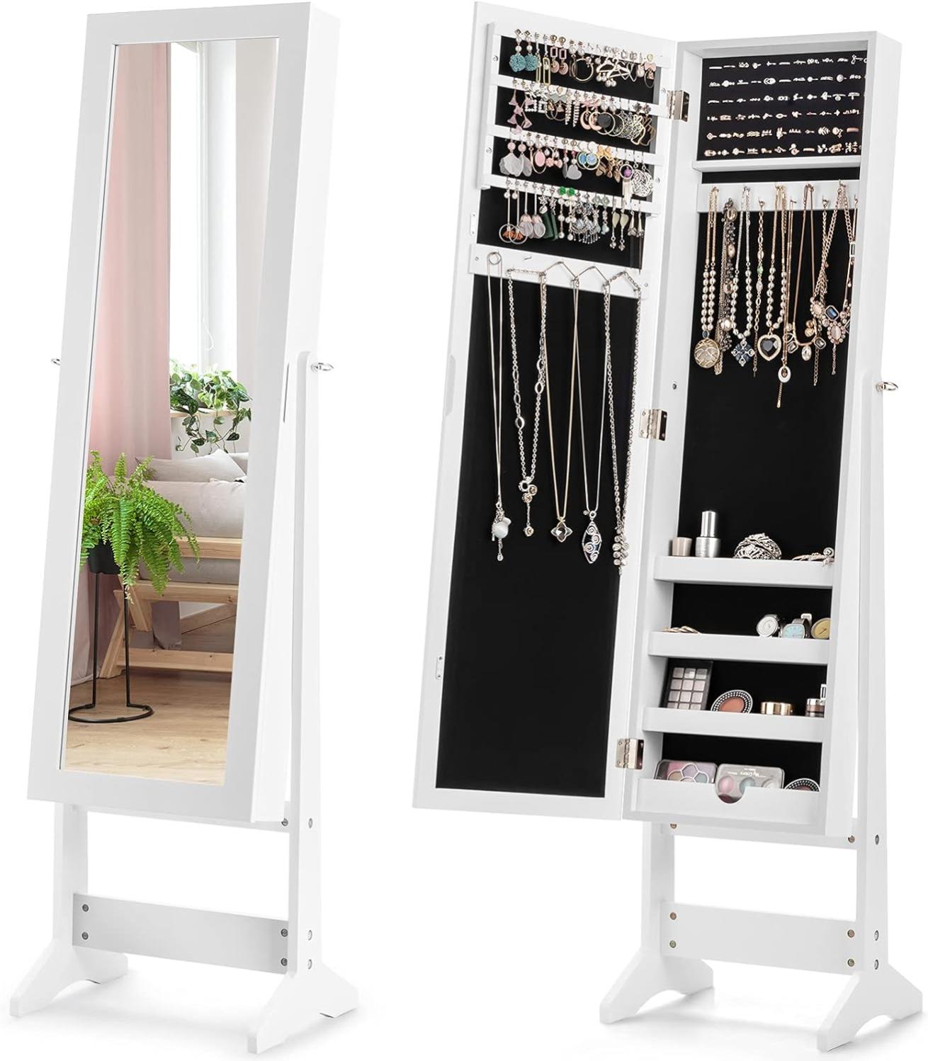 Armoire a Bijoux sur Pied avec Miroir Inclinable en 3 Positions