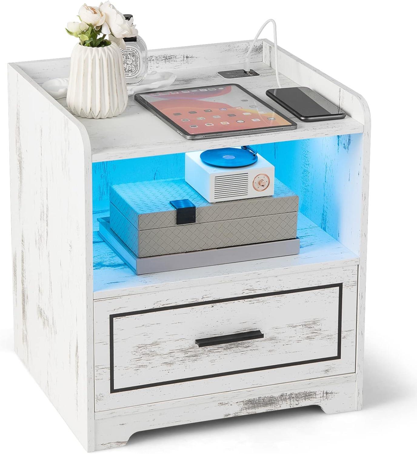 Brinlawb Table de Chevet avec Lumières LED et Multiprise (2 Prises CA, 2 Ports USB) Table de Nuit avec 1 Compartiment Ouvert et 2 Tiroirs pour Salon, Chambre, Bureau, Montage Facile, Chêne Clair Brinlawb Table de Chevet avec Lumières LED et Multiprise (2 Prises CA, 2 Ports USB) Table de Nuit avec 1 Compartiment Ouvert et 2 Tiroirs pour Salon, Chambre, Bureau, Montage Facile, Chêne Clair