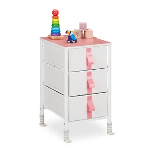 Relaxdays Cassettiera per Bambini, per la Cameretta, 3 Cassetti e 1  Scomparto con Anta, HLP: 105x42x30 cm, Bianco Rosa