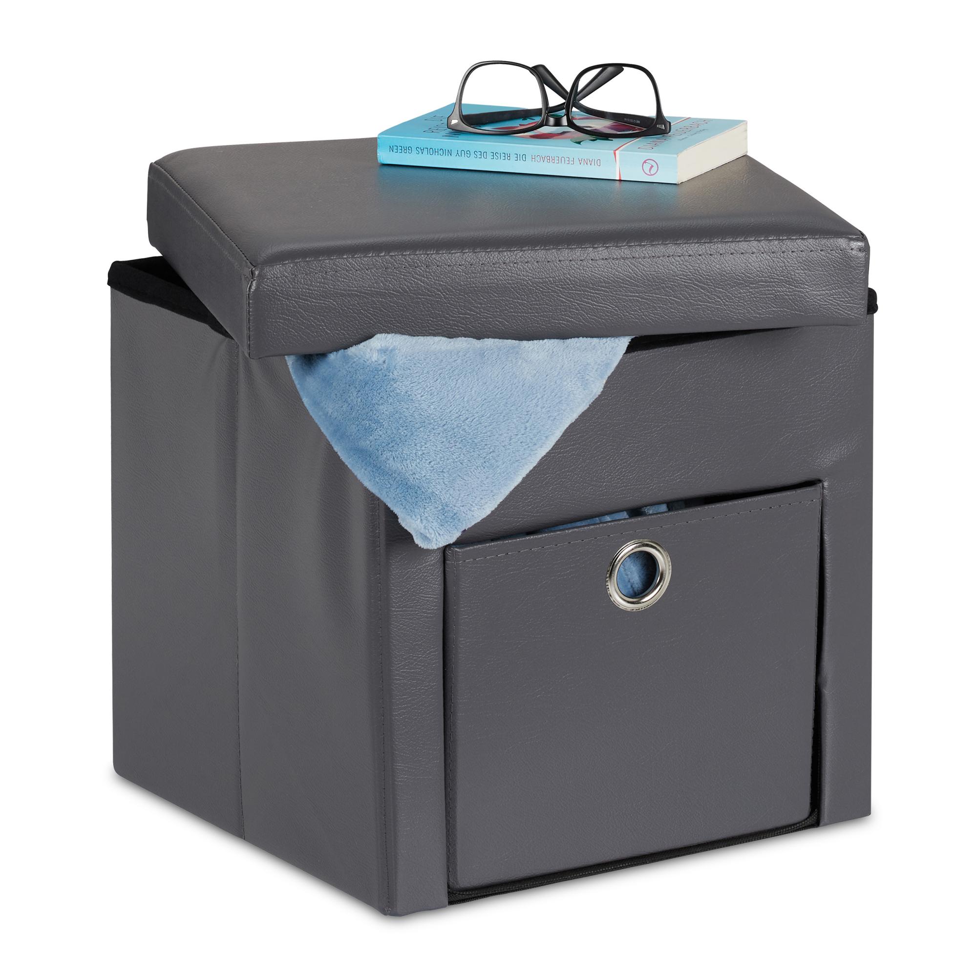 Tabouret Rangement Relaxdays Vintage - Pliable Et Matelassé, 38x37.5x37.5cm