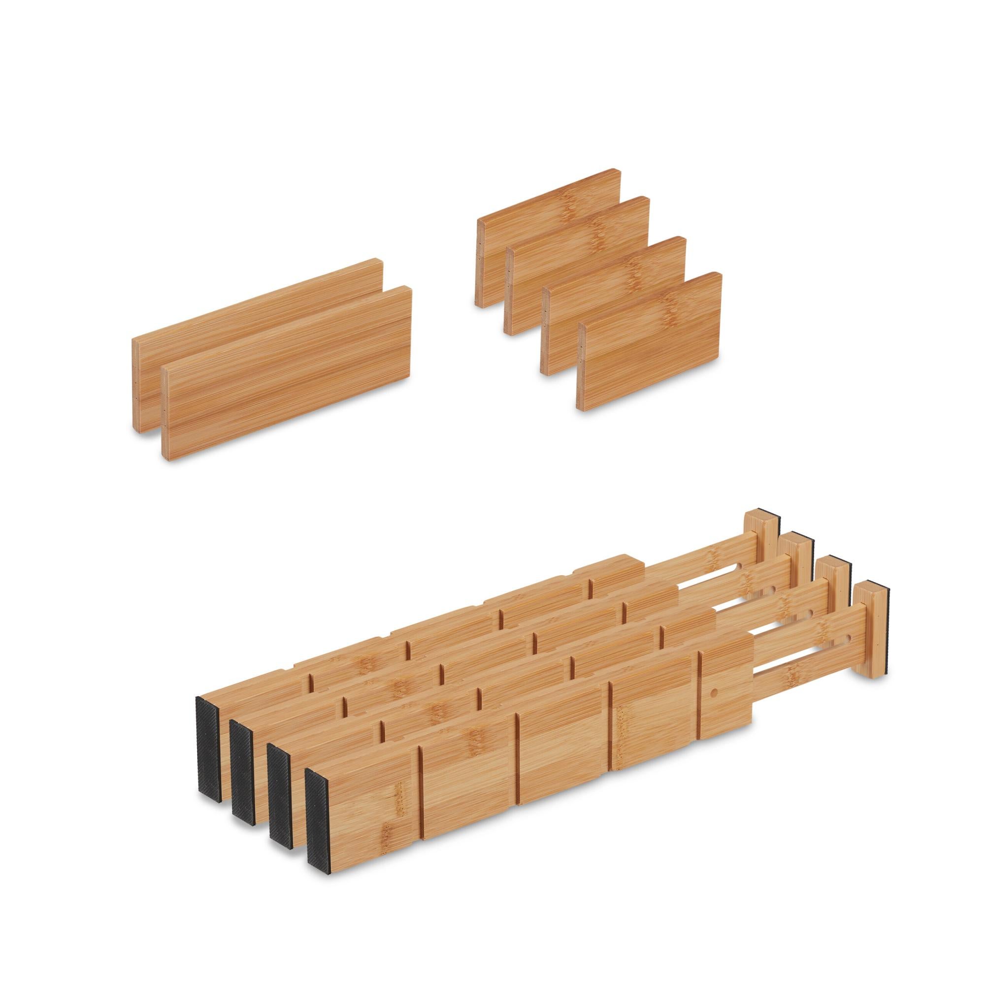 Relaxdays Divisori Per Cassetti Regolabili 46-56 Cm - Set Da 4 Separatori In Bambù Marrone Per Cucina E Ufficio - 3