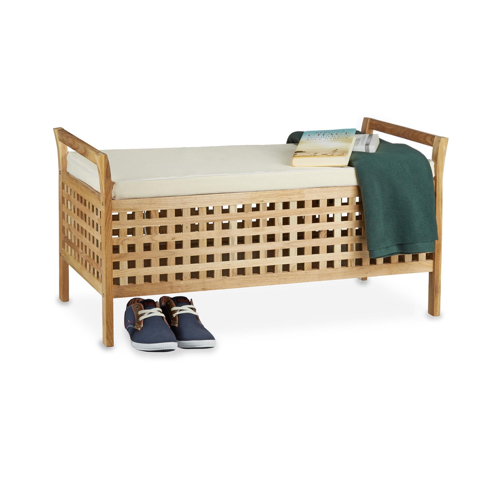 Relaxdays Panca Contenitore con 4 Cassetti, Pieghevole, Ingresso o Camera Letto, HLP: 39x60x38