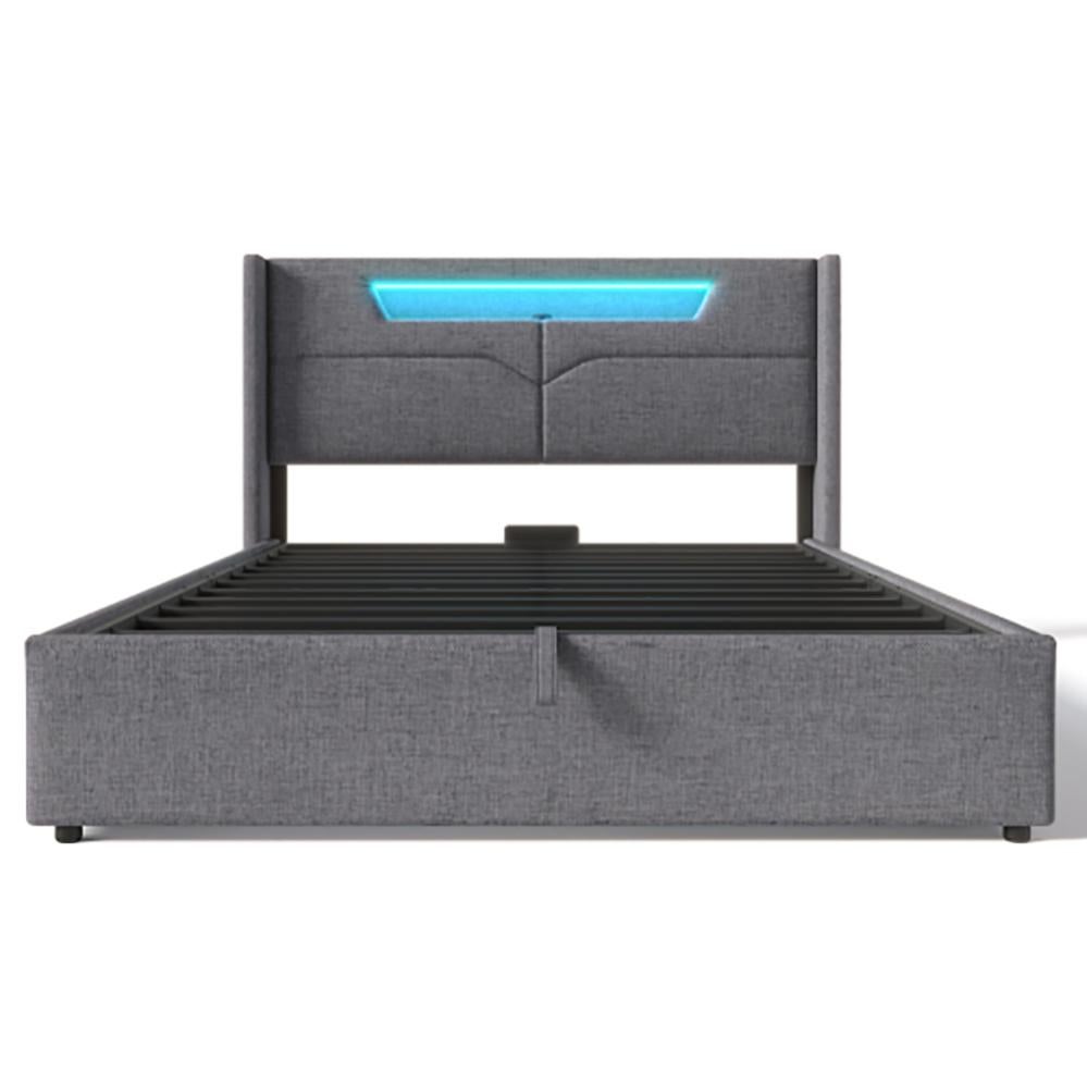 Lit Coffre 140x200 Avec Rangement, USB, LED RGB Et Tête Réglable - Lit Double Adulte Design Et Pratique (Noir)