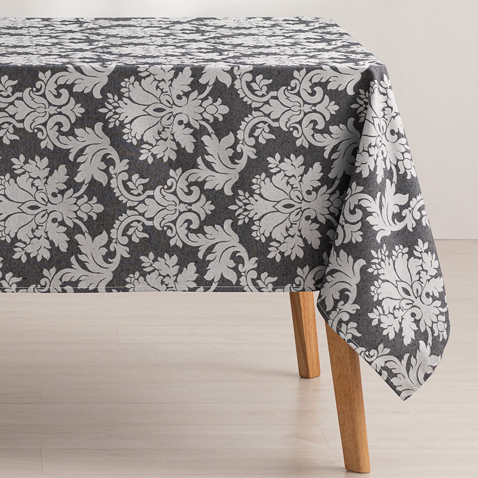 Mantel antimanchas mesa rectangular floral jacquard impermeable 140x240 cm,  tacto tela, Color antracita - Dama