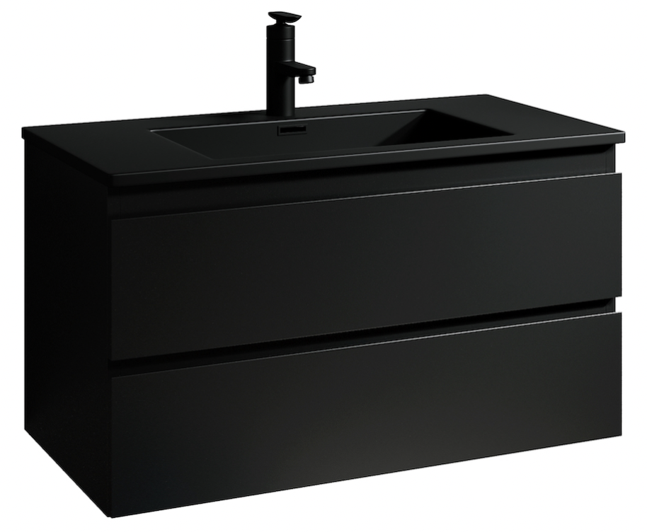 Meuble de salle de bain Angela 100 cm - lavabo Noir - Meuble bas meuble