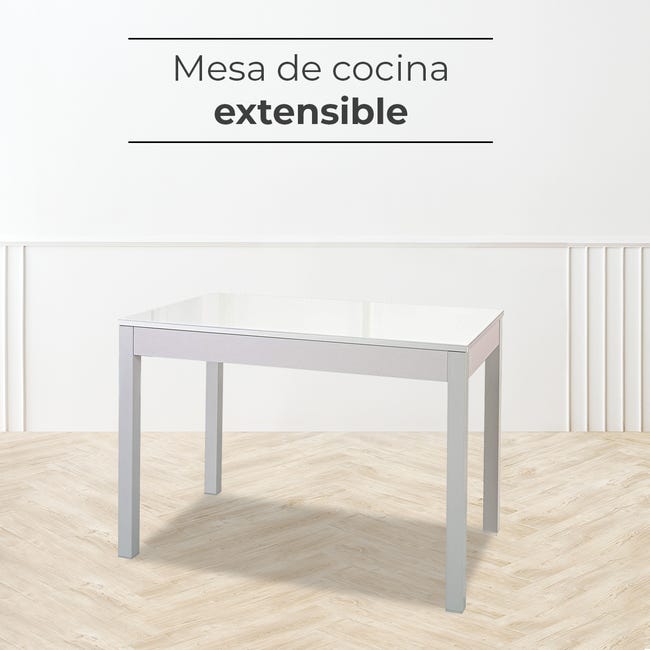 Mesa De Cocina Extensible Con Cajón Cristal Blanco Óptico, Patas Aluminio  100 - 160 Cm (ancho) X 77 Cm (alto) X 60 Cm (fondo) con Ofertas en  Carrefour