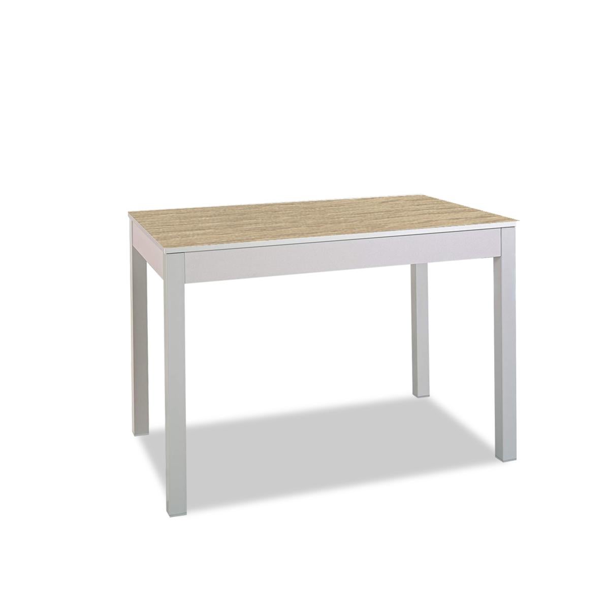 Mesa de cocina extensible de carro - 100x60 cm (150x60 cm) - estructura y extensión color aluminio - tapa laminado color roble claro