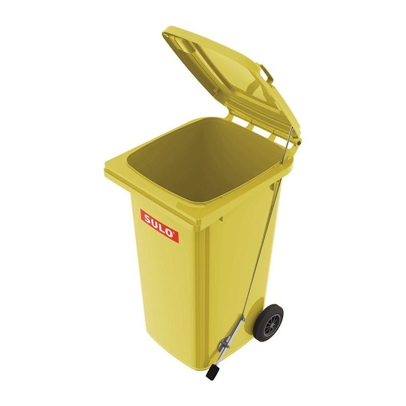 Bac poubelle 120l HDPE jaune - pédale SULO